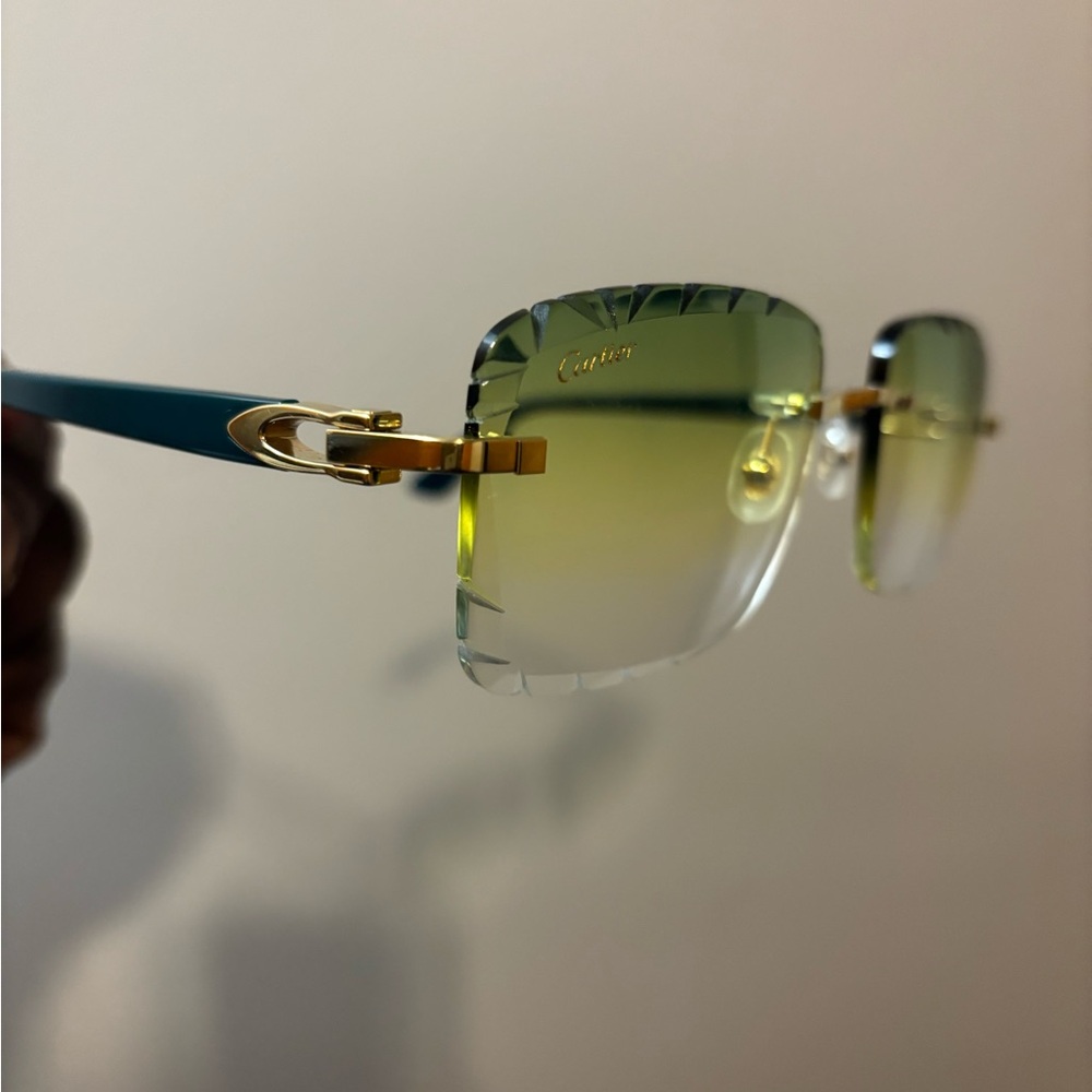 Cartier Green and Gold Rimless Glasses with Gradient Lenses